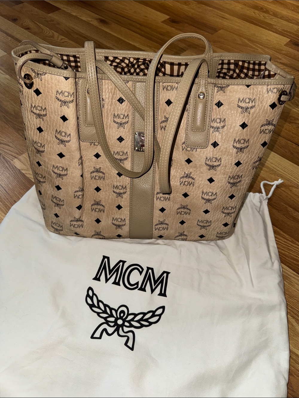MCM Beige Logo Reversible Tote Bag